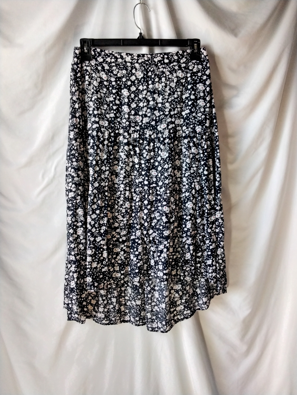 Black and White Floral Midi Skirt - Women